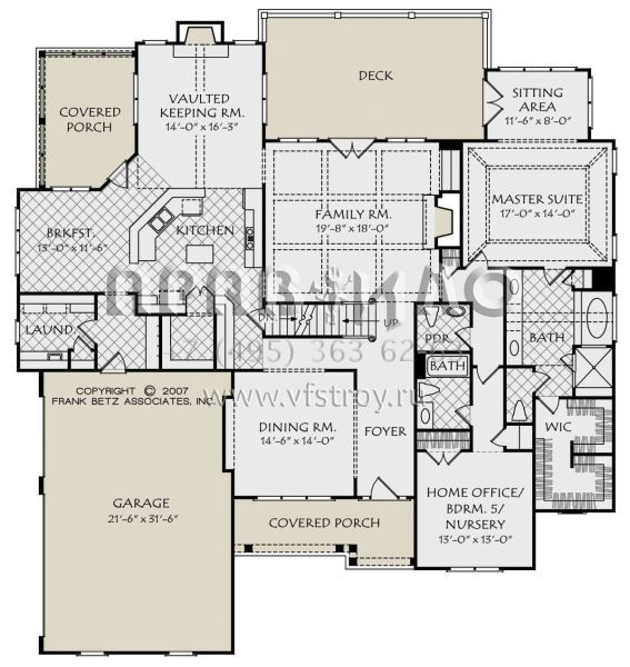Проект двухэтажного дома с гаражом на три и более машин в стиле Ранчо S5-366 (8594-00068)