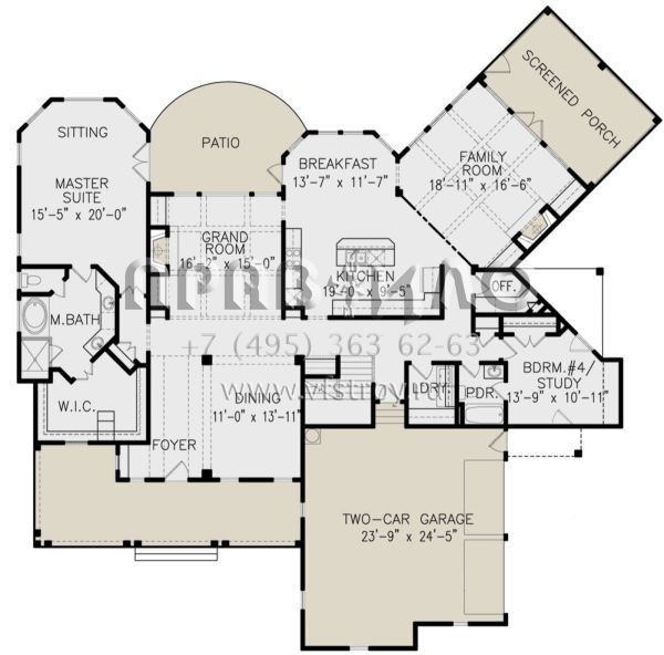 Проект двухэтажного дома с гаражом на три и более машин в стиле Ранчо S5-303 (699-00178)