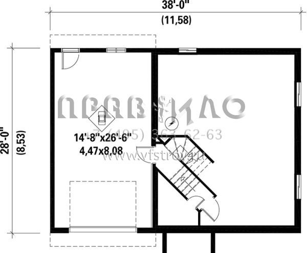 Проект двухэтажного дома с гаражом на одну машину в американском стиле S5-109 (6146-00086)
