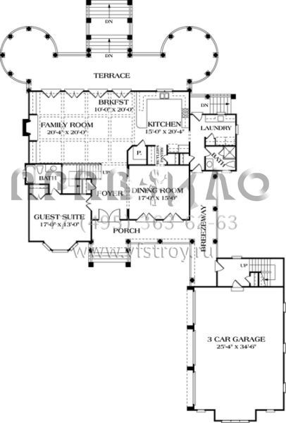 Проект трехэтажного дома с гаражом на три и более машин в американском стиле S5-435 (3323-00469)