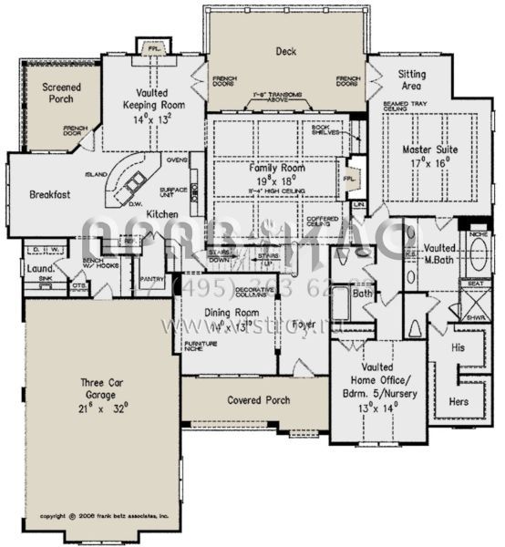 Проект двухэтажного дома с гаражом на три и более машин в стиле Ранчо S5-353 (8594-00259)