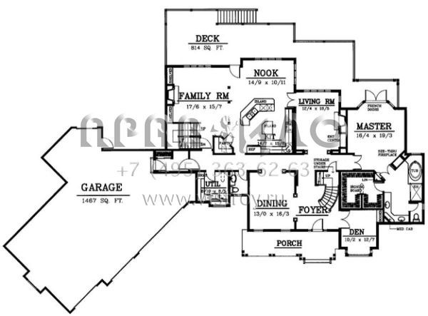Проект двухэтажного дома с гаражом на три и более машин в стиле Ранчо S5-371 (692-00157)