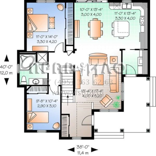 Проект одноэтажного дома без гаража в стиле Ранчо S5-114 (034-00187)