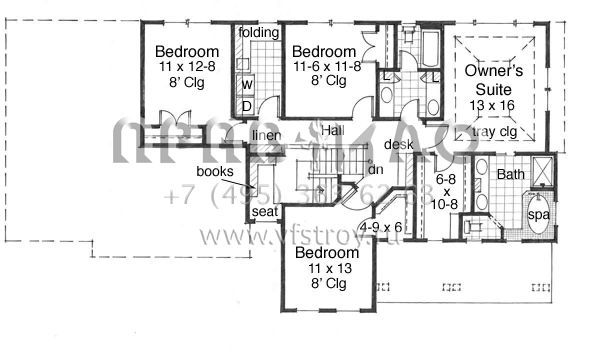 Проект двухэтажного дома с гаражом на три и более машин в стиле Ранчо S5-221 (098-00119)