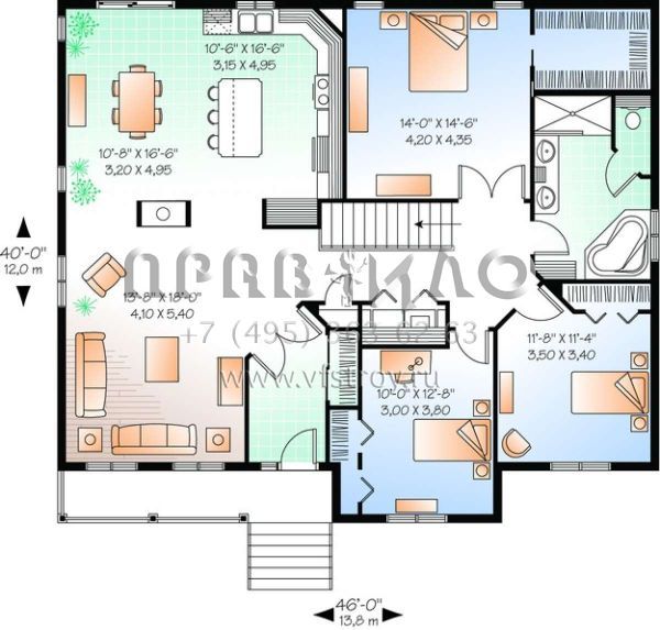 Проект одноэтажного дома без гаража в стиле Ранчо S5-159 (034-00281)