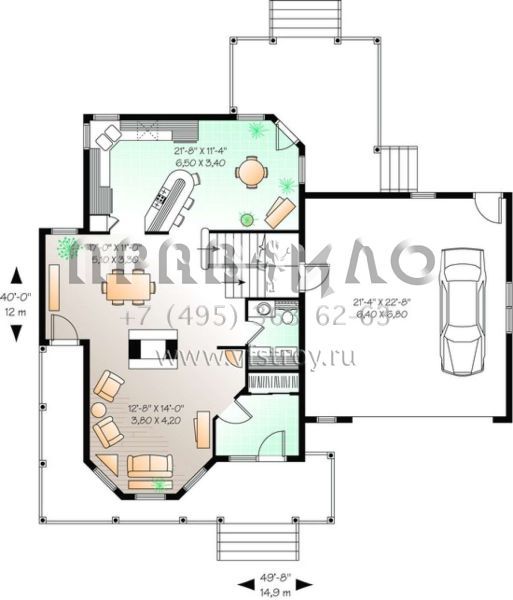 Проект двухэтажного дома с гаражом на две машины в стиле Ранчо S5-171 (034-00951)