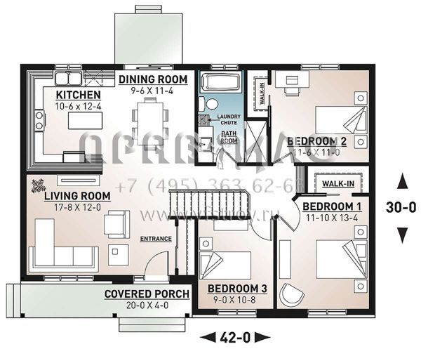 Проект одноэтажного дома без гаража в стиле Ранчо S5-110 (034-00271)