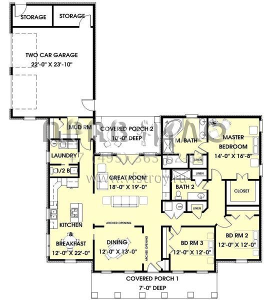 Проект одноэтажного дома с гаражом на две машины в стиле Ранчо S5-190 (1776-00045)