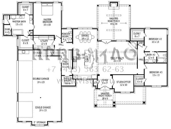 Проект двухэтажного дома с гаражом на три и более машин в английском стиле S5-320 (940-00008)
