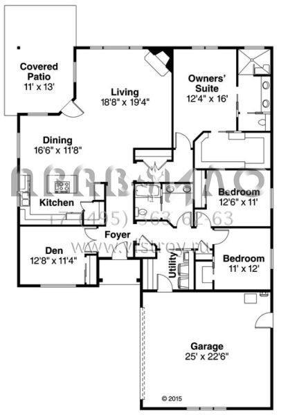 Проект одноэтажного дома с гаражом на две машины в стиле Райт S5-204 (035-00639)