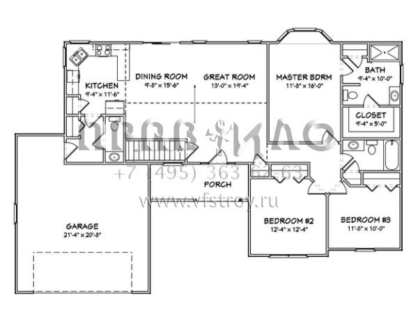 Проект одноэтажного дома с гаражом на две машины в стиле Ранчо S5-137 (849-00038)