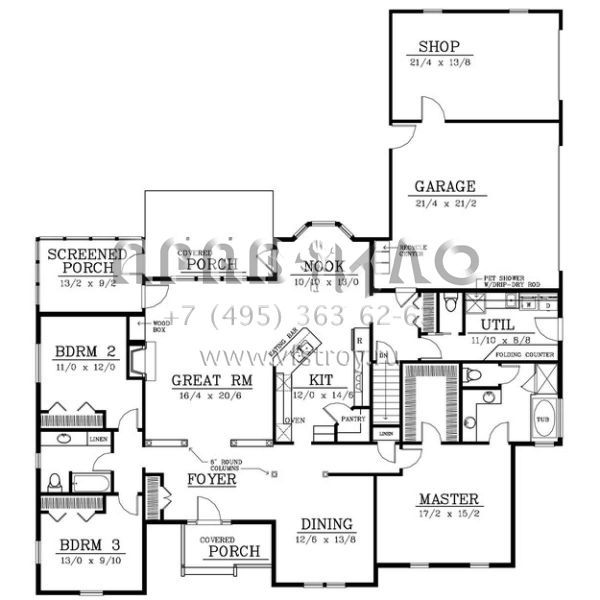 Проект одноэтажного дома с гаражом на три и более машин в стиле Ранчо S5-219 (692-00179)