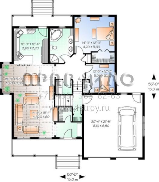 Проект одноэтажного дома с гаражом на две машины в стиле Ранчо S5-125 (034-00216)