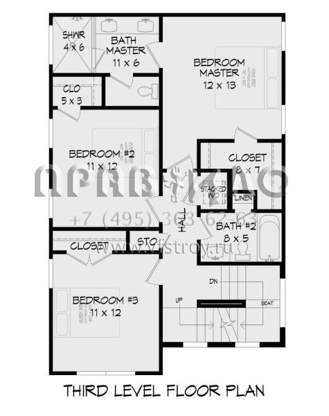 Проект трехэтажного дома с гаражом на две машины и эксплуатируемой крышей S5-187 (940-00592)