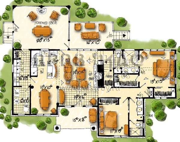 Проект одноэтажного дома без гаража в современном стиле S5-157 (1907-00043)