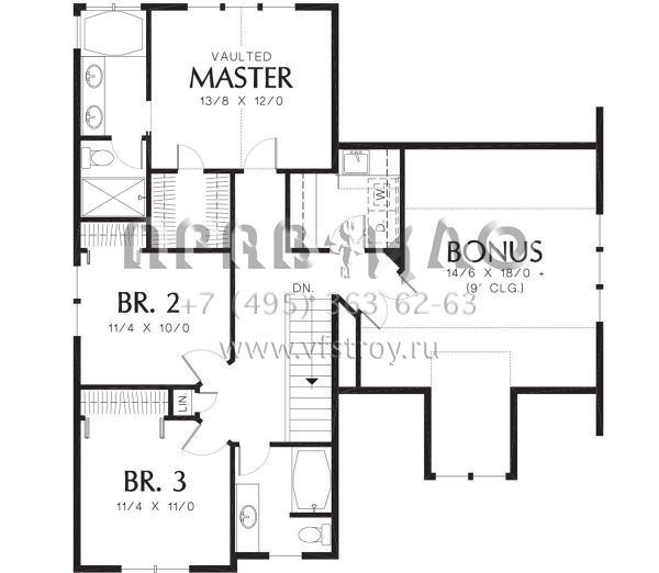 Проект двухэтажного дома с гаражом на три и более машин в стиле Ранчо S5-181 (2559-00253)