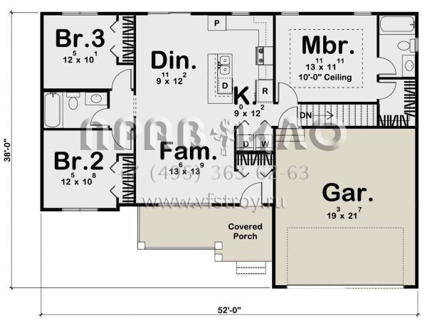 Проект одноэтажного дома с гаражом на две машины в американском стиле S5-110 (963-00140)