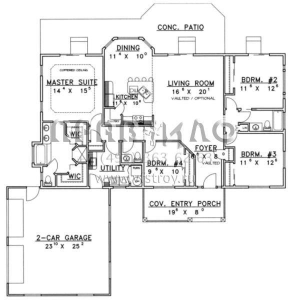 Проект одноэтажного дома с гаражом на две машины в стиле Ранчо S5-176 (039-00367)