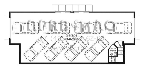 Проект одноэтажного дома с гаражом на три и более машин в стиле Ранчо S5-206 (5633-00307)