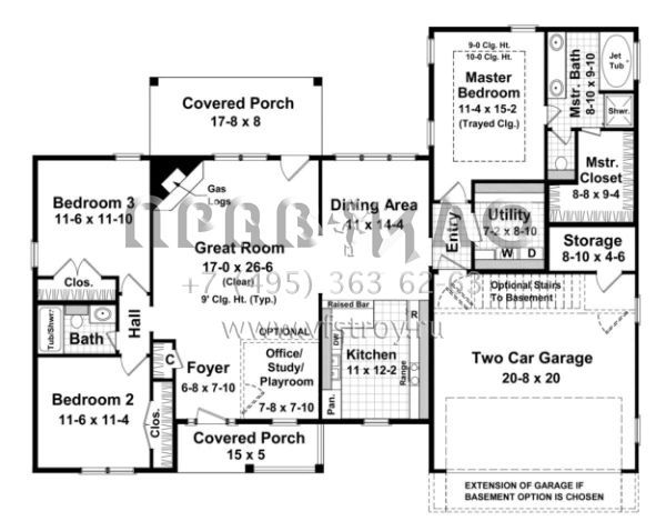 Проект одноэтажного дома с гаражом на две машины в стиле Ранчо S5-158 (348-00044)