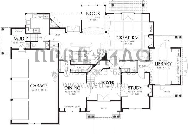 Проект двухэтажного дома с гаражом на три и более машин в стиле Ранчо S5-434 (2559-00599)