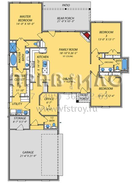 Проект одноэтажного дома с гаражом на две машины в стиле Ранчо S5-180 (9279-00045)