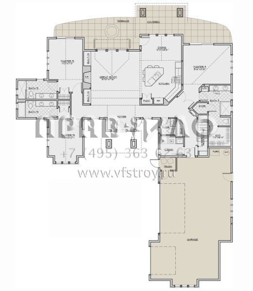 Проект двухэтажного дома с гаражом на три и более машин в стиле Шале S5-236 (5829-00040)
