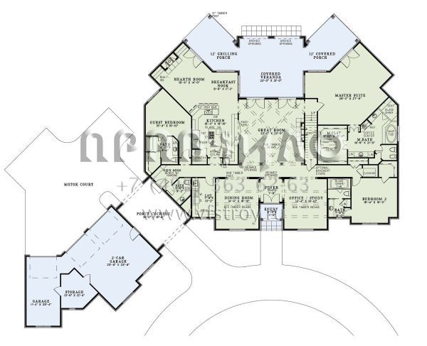 Проект двухэтажного дома с гаражом на три и более машин в стиле Ранчо S5-622 (110-01104)
