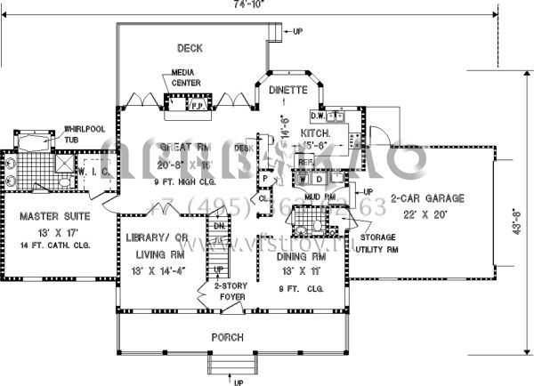 Проект двухэтажного дома с гаражом на две машины в стиле Ранчо S5-211 (033-00043)