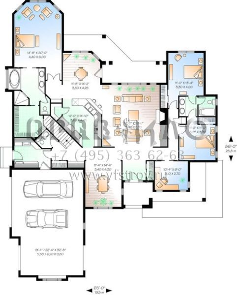 Проект одноэтажного дома с гаражом на три и более машин в прибрежном стиле S5-243 (034-00642)