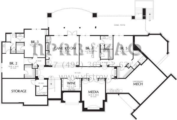 Проект трехэтажного дома с гаражом на три и более машин в стиле Ранчо S5-653 (2559-00602)