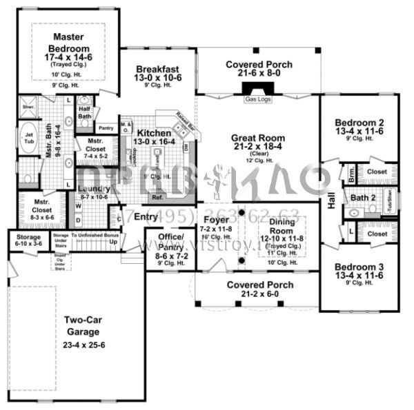 Проект одноэтажного дома с гаражом на две машины в стиле Ранчо S5-223 (348-00146)