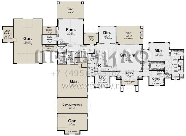 Проект двухэтажного дома с гаражом на три и более машин в современном стиле S5-444 (963-00883)