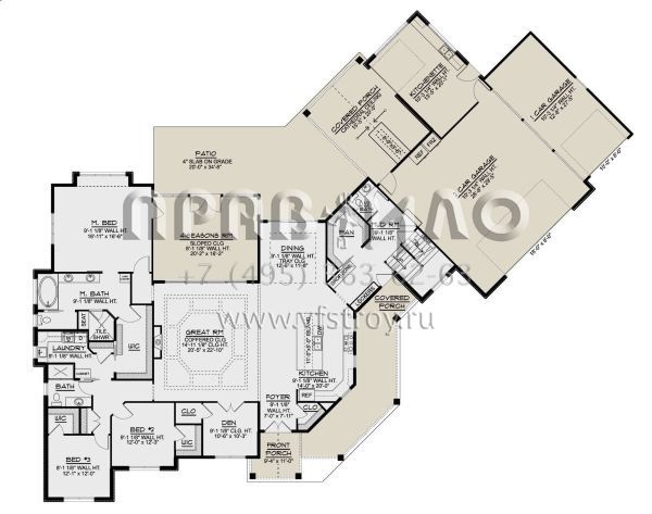 Проект одноэтажного дома с гаражом на три и более машин в американском стиле S5-309 (5032-00254)