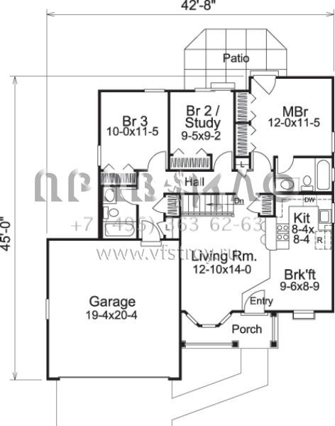 Проект одноэтажного дома с гаражом на две машины в стиле Ранчо S5-99 (5633-00122)