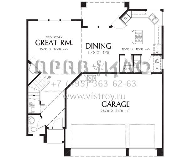 Проект двухэтажного дома с гаражом на три и более машин в стиле Ранчо S5-183 (2559-00194)