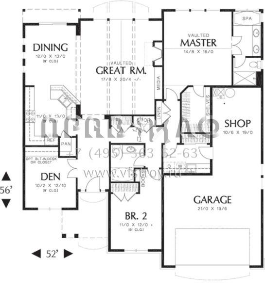 Проект одноэтажного дома с гаражом на три и более машин в стиле Ранчо S5-177 (2559-00089)