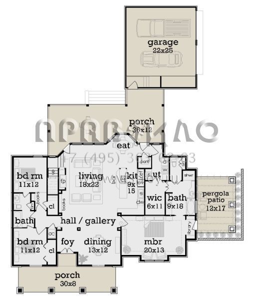 Проект одноэтажного дома с гаражом на две машины в стиле Ранчо S5-184 (048-00287)