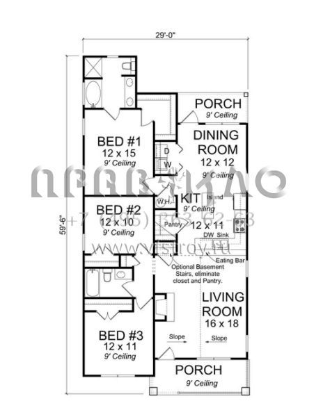 Проект одноэтажного дома без гаража в американском стиле S5-130 (4848-00016)