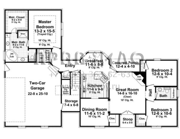 Проект одноэтажного дома с гаражом на две машины в стиле Ранчо S5-149 (348-00028)
