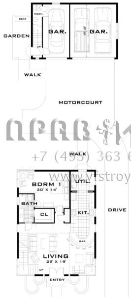 Проект двухэтажного дома в стиле хай-тек с отдельно стоящим гаражом S5-240 (028-00026)