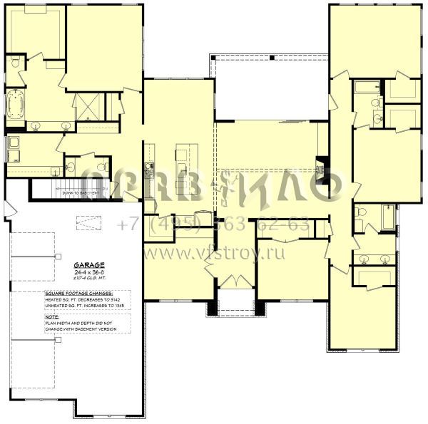 Проект одноэтажного дома с гаражом на три и более машин в английском стиле S5-293 (041-00298)