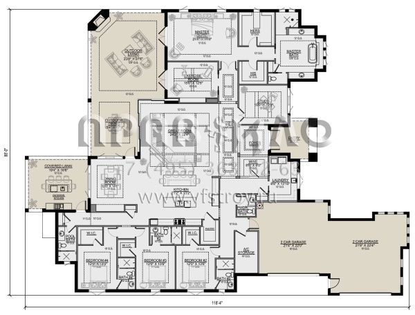 Проект одноэтажного дома с гаражом на три и более машин в современном стиле S5-424 (5565-00069)
