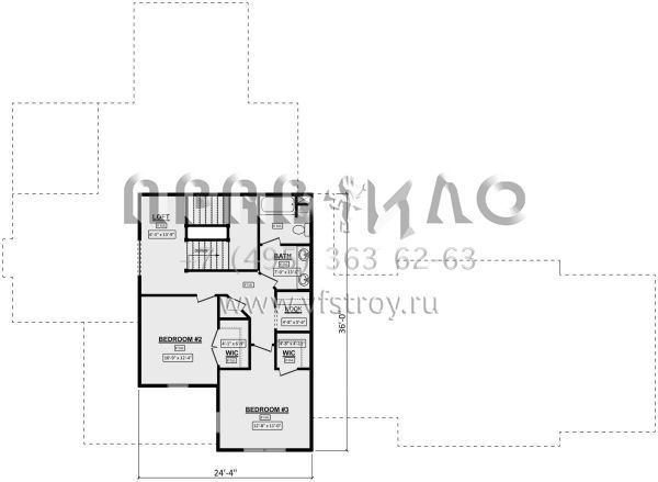 Проект двухэтажного дома с гаражом на три и более машин в стиле Ранчо S5-244 (1958-00013)