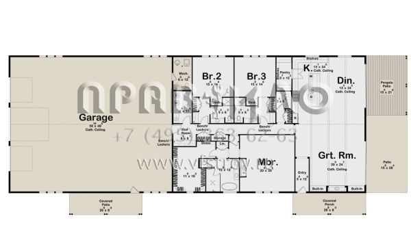 Проект одноэтажного дома с гаражом на три и более машин в стиле БарнХаус S5-328 (963-00842)