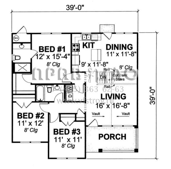 Проект одноэтажного дома без гаража в стиле Ранчо S5-119 (4848-00104)