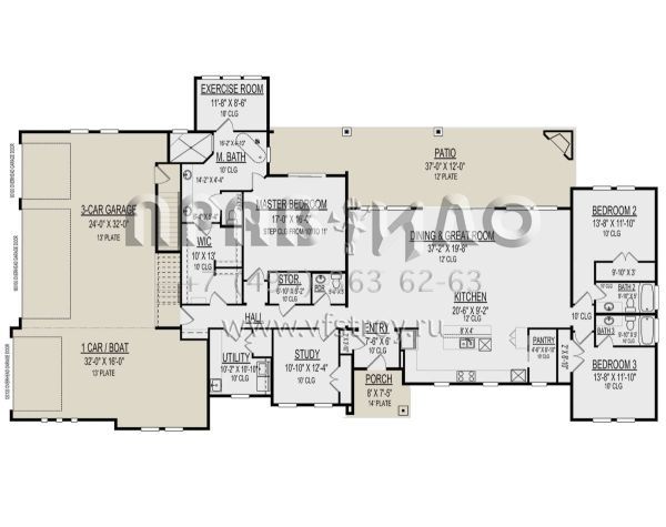 Проект одноэтажного дома с гаражом на три и более машин в современном стиле S5-278 (9300-00067)