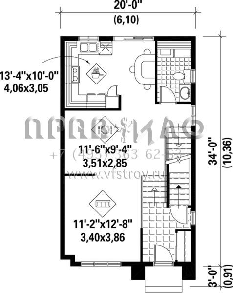 Проект двухэтажного дома с гаражом на одну машину в стиле Ранчо S5-163 (6146-00151)