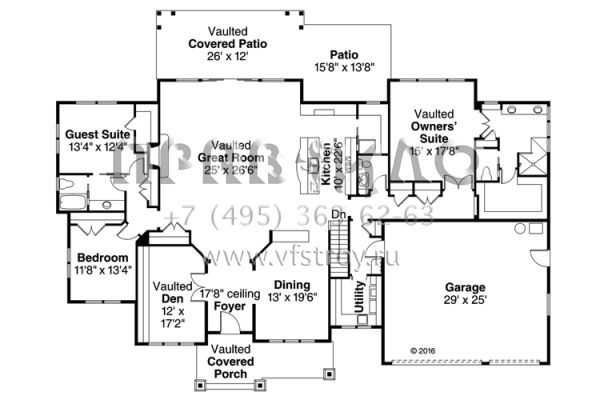 Проект одноэтажного дома с гаражом на три и более машин в американском стиле S5-293 (035-00710)