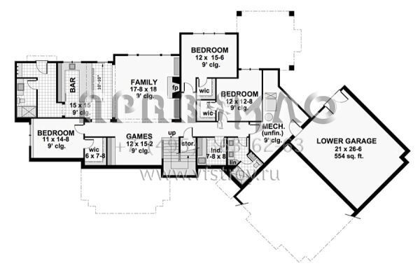 Проект одноэтажного дома с гаражом на три и более машин в стиле Шале S5-411 (098-00288)